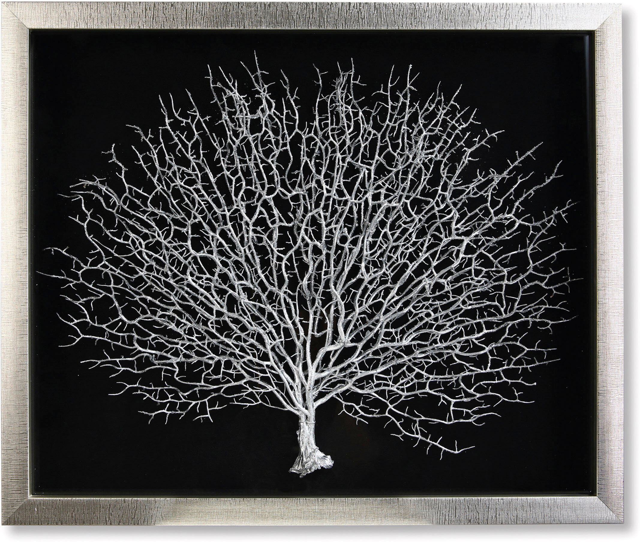 Wanddekoobjekt CASABLANCA BY GILDE "Wandobjek "Lebensbaum", silber (schwarz, silberfarben), B:60cm H:50cm T:4,5cm, Glas, Massivholz, Wanddekoobjekte, Wanddekoobjekt schwarz, silberfarben B/H/T: 60cm x 50cm x 4,5cm