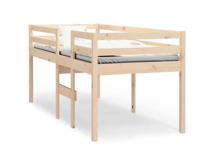 PUGYNBK Hochbett, Massivholz, Kiefernholz, 90 x 190 cm Mit Geländer und Treppe, ideal für kleine Zimmer, Lattenrost im Lieferumfang enthalten, robust