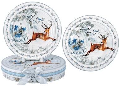 STP Goods "Christmas 7.5"" Reindeer Bone China Dessert Plates Gift Set, Set of 2"
