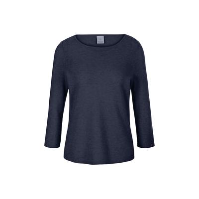 Longpullover MADELEINE "Strickpullover Kaschmirpullover mit U-Boot-Ausschnitt", Damen, Gr. 44/46, blau (marine), Obermaterial: 100% Kaschmir WS., Modern, normal, U-Boot-Ausschnitt, Pullover Longpullover, Kaschmirpullover mit 3/4 Arm