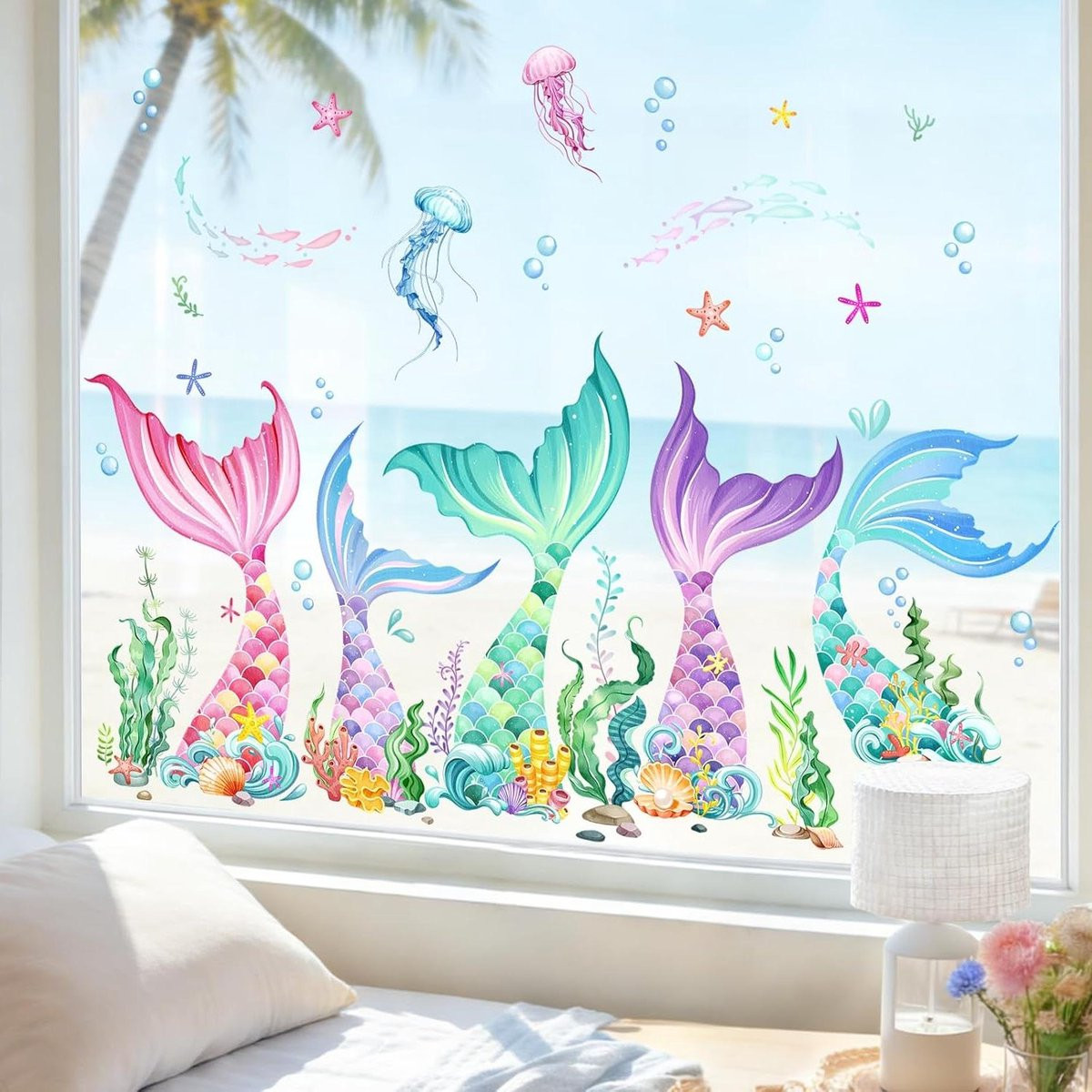 Dubbelzijdig bedrukte raamstickers voor decoratie met spring en summer thema, 2 rollen, Multicolor, 29 x 60 cm