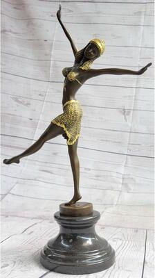 Bronzhaus Gold Patina Chiparus Exotic Dancer Bronze Satue Sculpture Marble Base Figurine