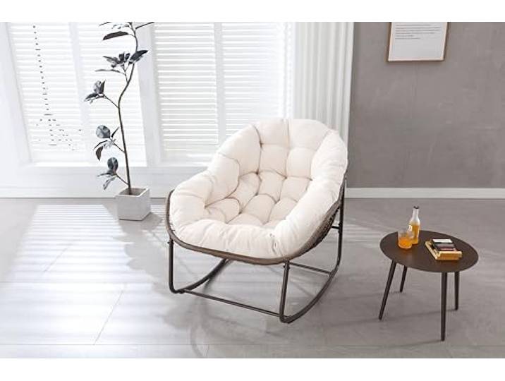 Ball & Cast Schaukelstuhl Outdoor, Rocking Chair mit Gepolstertem Kissen, Relaxsessel Schwingsessel für Garten, Balkon & Terrasse, Weiß