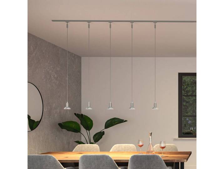 Paulmann URail Hängeleuchte Runa, chrom matt, GU10 dimmbar, chrom / silber, für Wohn- / Esszimmer, Metall, Modern