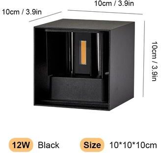 Inspire Curations Premium Aluminum LED Outdoor Wall Light Waterproof IP65 Porch & Garden Lighting (12W 24W) 12w Black leds Warm 3000k