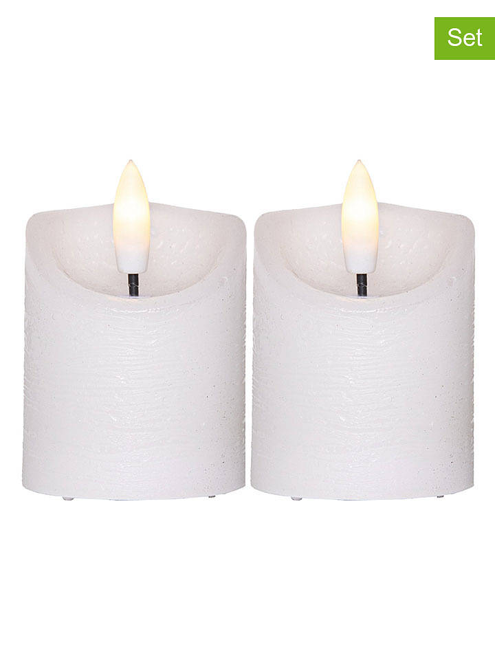 STAR Trading 2er-Set: LED-Kerzen "Flamme" in Weiß - (H)7,5 x Ø 5 cm - onesize