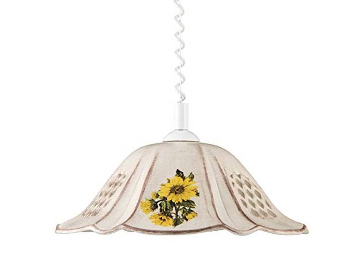 Pendellampe Keramik beige dekoriert höhenverstellbar Esstischlampe Landhaus Helios Leuchten 207066 Deckenleuchte Keramikleuchte beige Sonnenblume, Hängelampe für Küchentisch Esszimmer 1 x E27