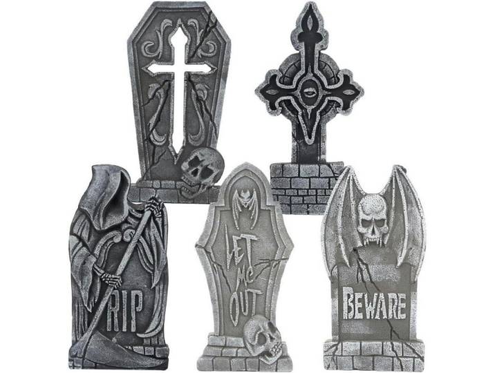 Halloween-Dekoration Grabsteine 5-teiliges Set 43,2 cm Grau, Kunststoff, 22.2x43x3.3 cm, Dekoration, Dekofiguren & Skulpturen, Dekoobjekte