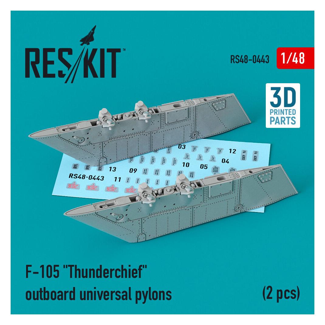 ResKit F-105 Thunderchief outboard universal pylons (2 pcs) (3D Printed) (RS48-0443)