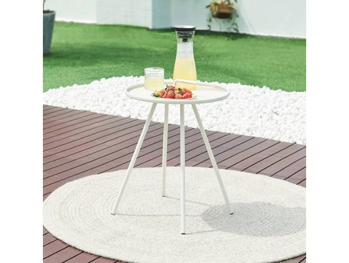 [en.casa] Beistelltisch Outdoor Fosen mit Tragegriff Kaffeetisch Gartentisch 55 x Ø 42 cm Balkontisch Terassentisch rund Grilltisch Sofatisch Nebentisch Stahl Weiß