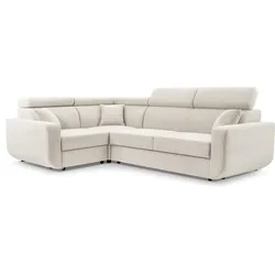 ECKSOFA RENO Beige Plüsch-Stoff mit Schlaffunktion