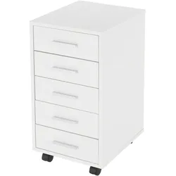 ML-Design Rollcontainer 5 Schubladen 33x38x63,5 cm Weiß Holz Alu-Griffe Bürocontainer Rollschrank Mobil