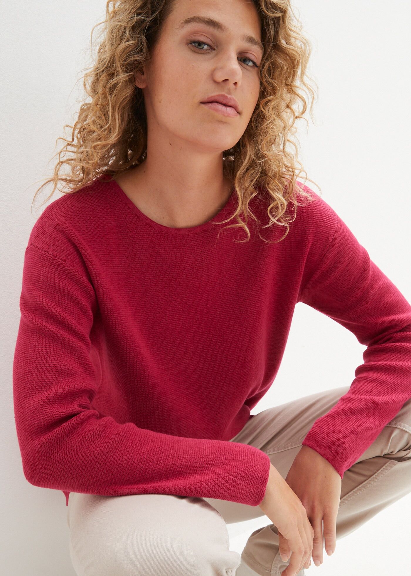 Strickpullover BONPRIX "Milano Rib Pullover mit Rundhals", Damen, Gr. 36/38 (S), rosa (beerenpink), Rippstrick, Obermaterial: 50% Baumwolle, 50% Polyacryl, unifarben, bequem hüftbedeckend, Rundhals, Strickbündchen, Pullover Strickpullover, aus Milano-Stri