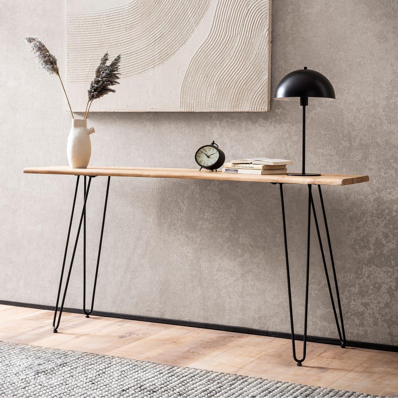 Konsolentisch FineBuy Anrichte 150 cm Ablagetisch Massivholz Baumkante Modern