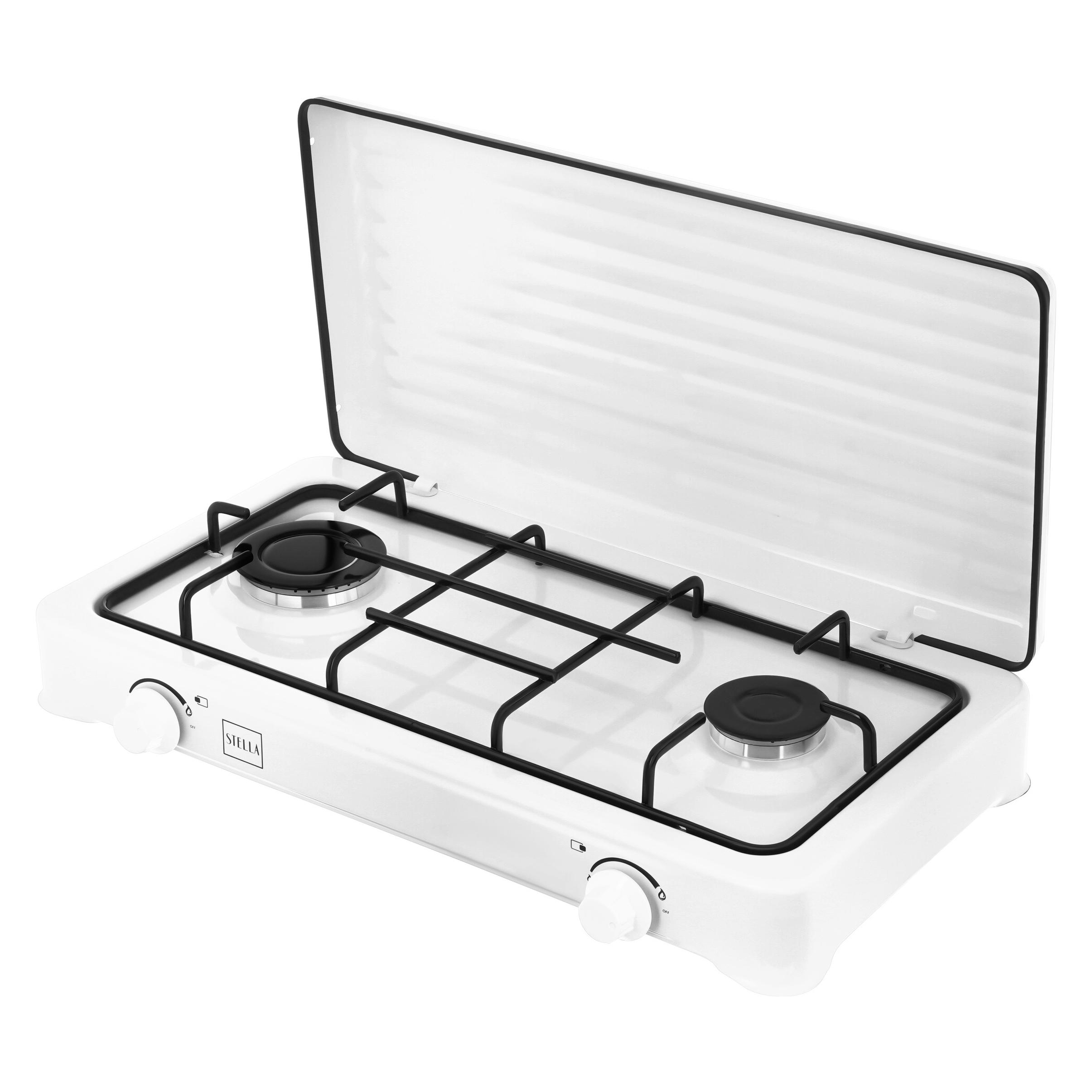 Stella Saturn VIER-BRENNER-GASKOCHER MIT LPG-ZYLINDER WEISS MODELL STKGB-04 (STKGB-02)