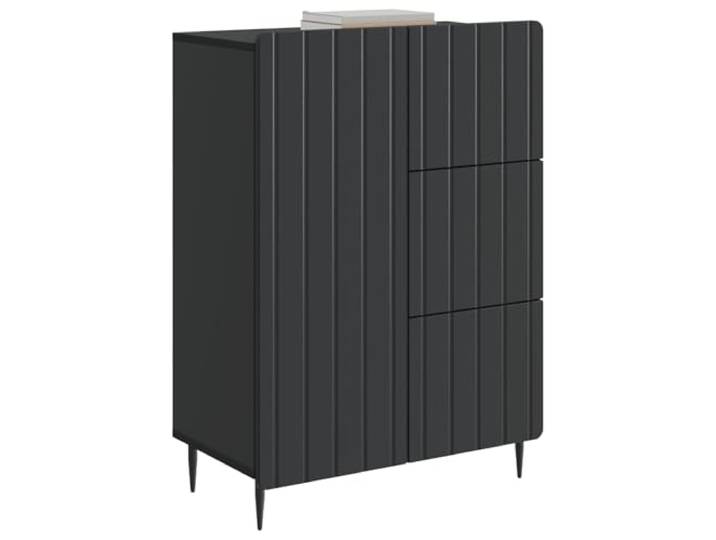 KTHLBRH Sideboard schwarz 66 x 34,5 x 91,5 cm Ingenieurholz 3 Schubladen, 1 Tür um 90° drehbar, verstellbare Einlegeböden, Eisenbeine, max. Belastung 60 kg