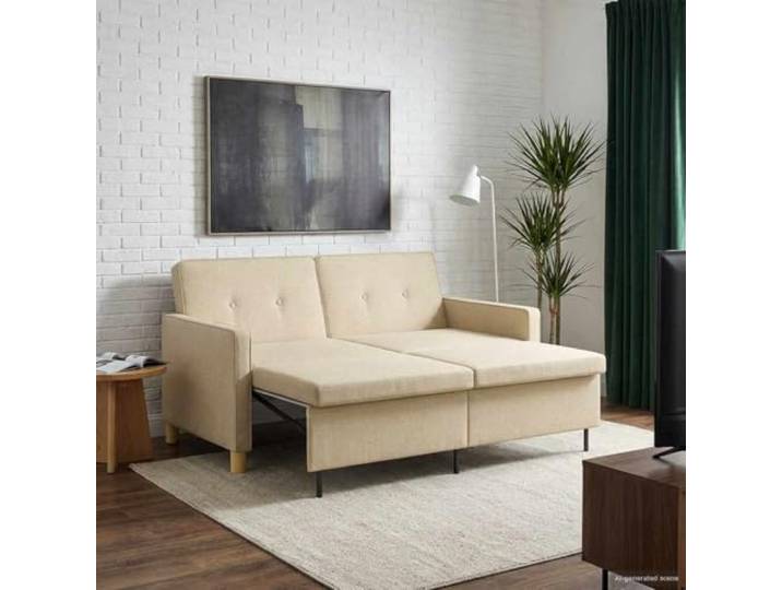pokgdf Schlafsofa Ausziehbar Creme Stoff Verstellbare Rückenlehne, Klappbare Beine, Platzsparend, Für Wohnzimmer