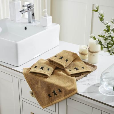 VHC Brands Black Prim Stars Tan Washcloth Set of 4 12x12