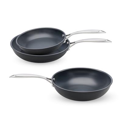 Pfannen-Set COSY & TRENDY "Revolution 3-teiliges Pfannen- und Wok-Set", grau (schwarz, silberfarben), Pfannen, Plasma-Beschichtung und Edelstahlgriffe, für alle Herdarten