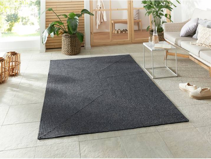 Teppich HANSE HOME Trenzado , grau (dunkelgrau), B:80cm H:10mm L:200cm, Polypropylen, Teppiche, Teppich, In- & Outdoor, Handmade-Look, Läufer, Wetterfest, Balkon, Wohnzimmer