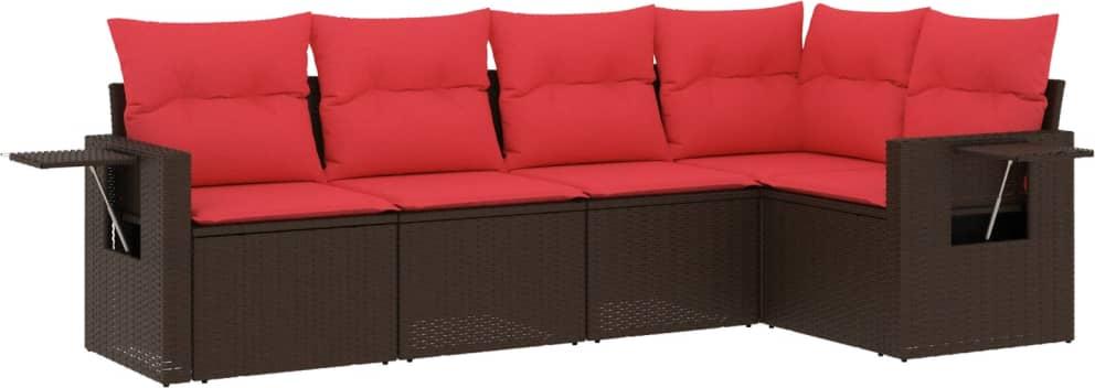 5-teiliges Gartensofa-Set mit Kissen, braun, Polyrattan