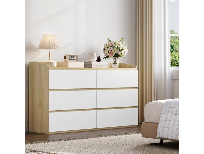 Commode à tiroirs, commode de chambre à coucher avec 6 tiroirs, armoire latérale avec plan de travail, style moderne, pour salon, chambre à coucher