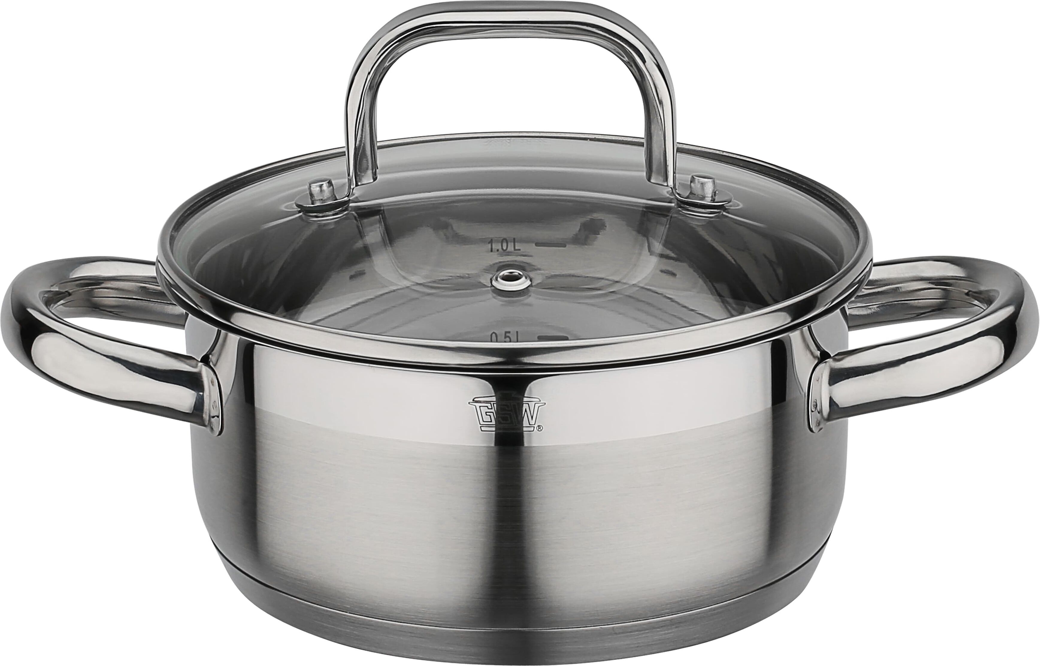 Bratentopf GSW "Fogo", silber (edelstahlfarben), H:7,5cm Ø:16cm, Töpfe, Bratentopf, Induktion