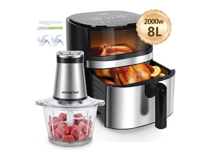Aigostar Fleischwolf Zerkleinerer küche elektrisch, Multizerkleinerer für Fleisch, 500,00 W, 500W hohe Leistung, 2 Geschwindigkeiten, 4 Edelstahlklingen