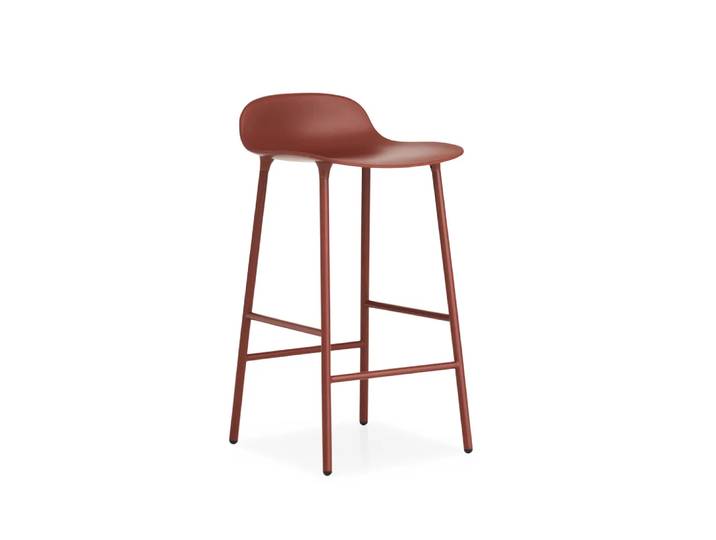 Normann Copenhagen Form Barstuhl niedrig Red, Rot lackierte Stahlbeine