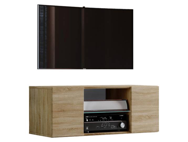 Lowboard, Braun, 95x36x40 cm, Glas, Hängend & 1 Fach, Modern, MID.YOU