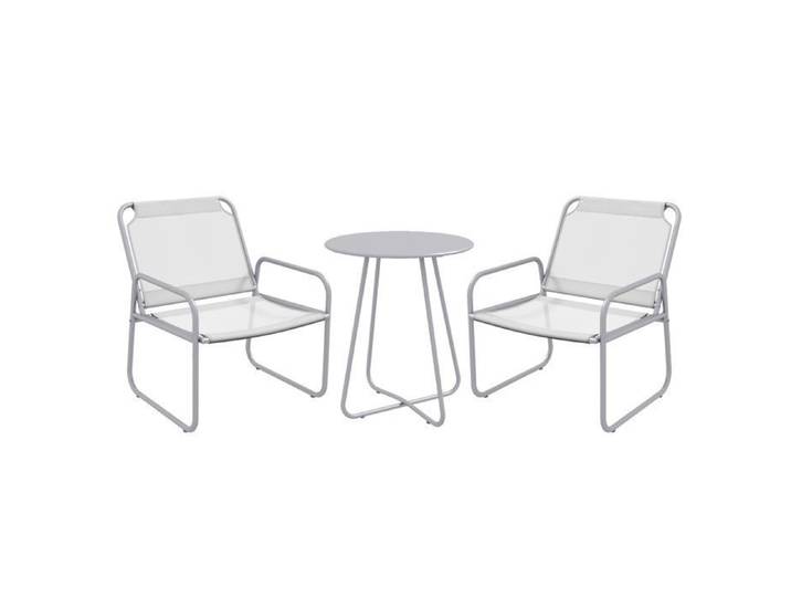 Ensemble bistro 3 pièces mobilier de balcon avec 1 table et 2 chaises salon de jardin pour terrasse et jardin maille gris clair