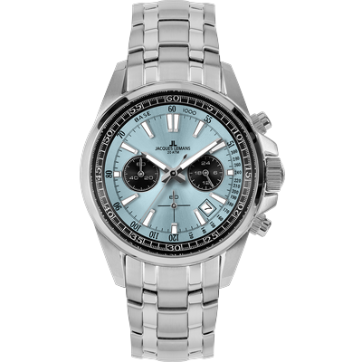 Chronograph JACQUES LEMANS "Liverpool", silber (silberfarben, hellblau, hellblau), Armbanduhren, Herren, silberfarben, Chronograph, Quarzuhr, Armbanduhr, Herrenuhr, Edelstahlarmband, analog, Tag