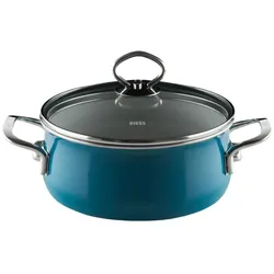 Riess Kasserolle mit Glasdeckel Ø24cm 3,7L Aquamarinblau Emaille