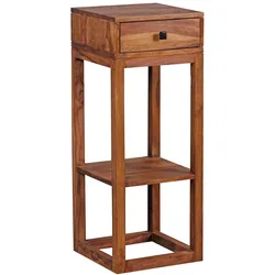 KADIMA DESIGN Beistelltisch MUMBAI Massivholz Sheesham Anstelltisch Telefontisch mit Schublade 35 x 35 x 90