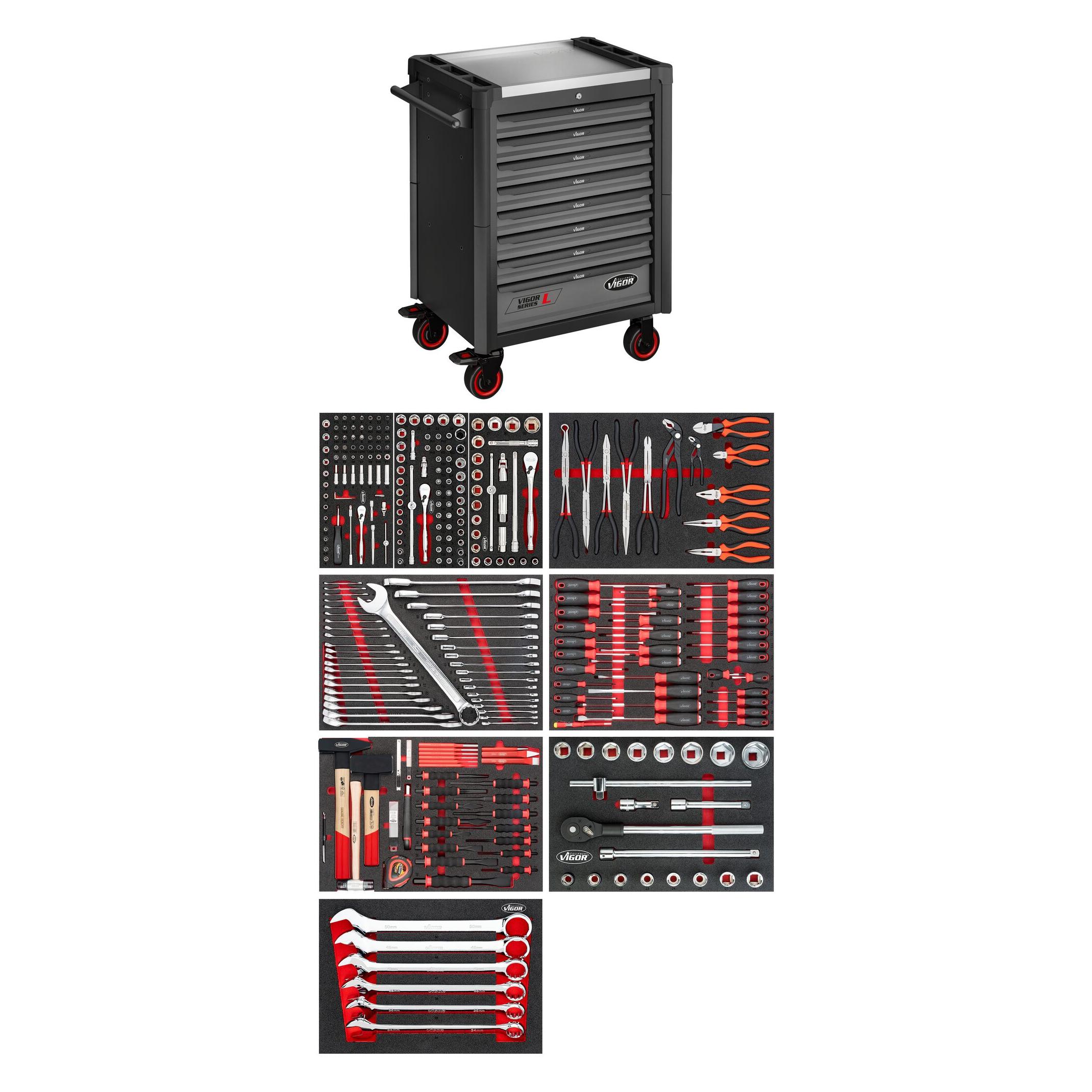 Vigor Werkstattwagen Series L mit Sortiment V1901-X/NKW 336-teilig Anzahl Werkzeuge: 336 (336x) (V1901-X/NKW)