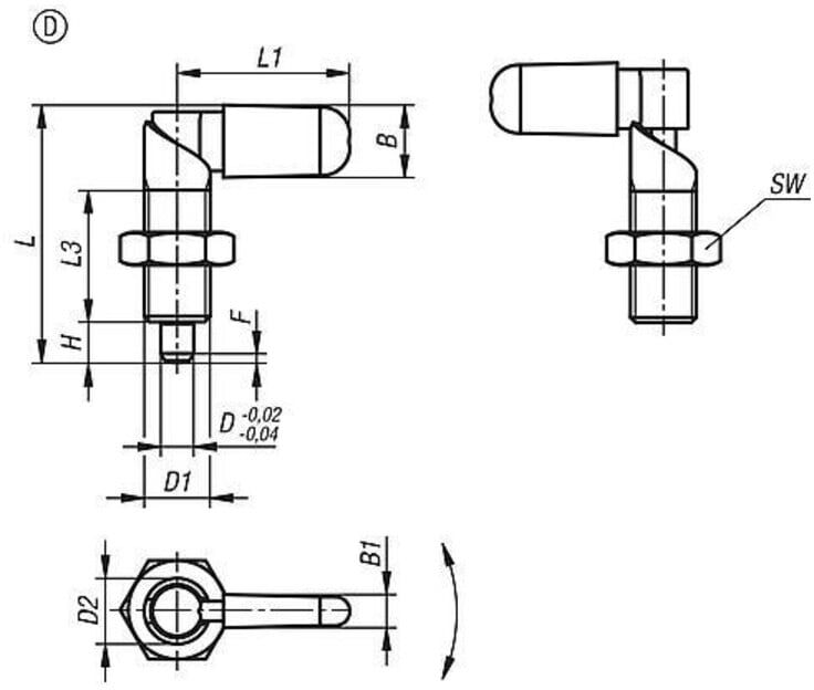 KIPP Sperrriegel D=5 M12x1,5 Form D Stahl brüniert (K1672.070512188)