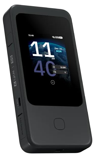 Mobiler 5G-Reiserouter - GL-E5800 - Wi-Fi 7 - Tri-Band - Nordamerikanische Version - eSIM - 2,5-Gbit/s-Ethernet - 5380-mAh-Akku