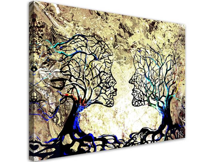 Feeby Wandbild Kussbaum Liebe Abstraktion 100x70cm, Beige, Rechteckig, 100x70 cm, Bilder & Rahmen, Bilder, Leinwandbilder