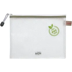 FolderSys PVC-freier Reißverschluß-Beutel A5 transparent/taupe, weißer Reiß-