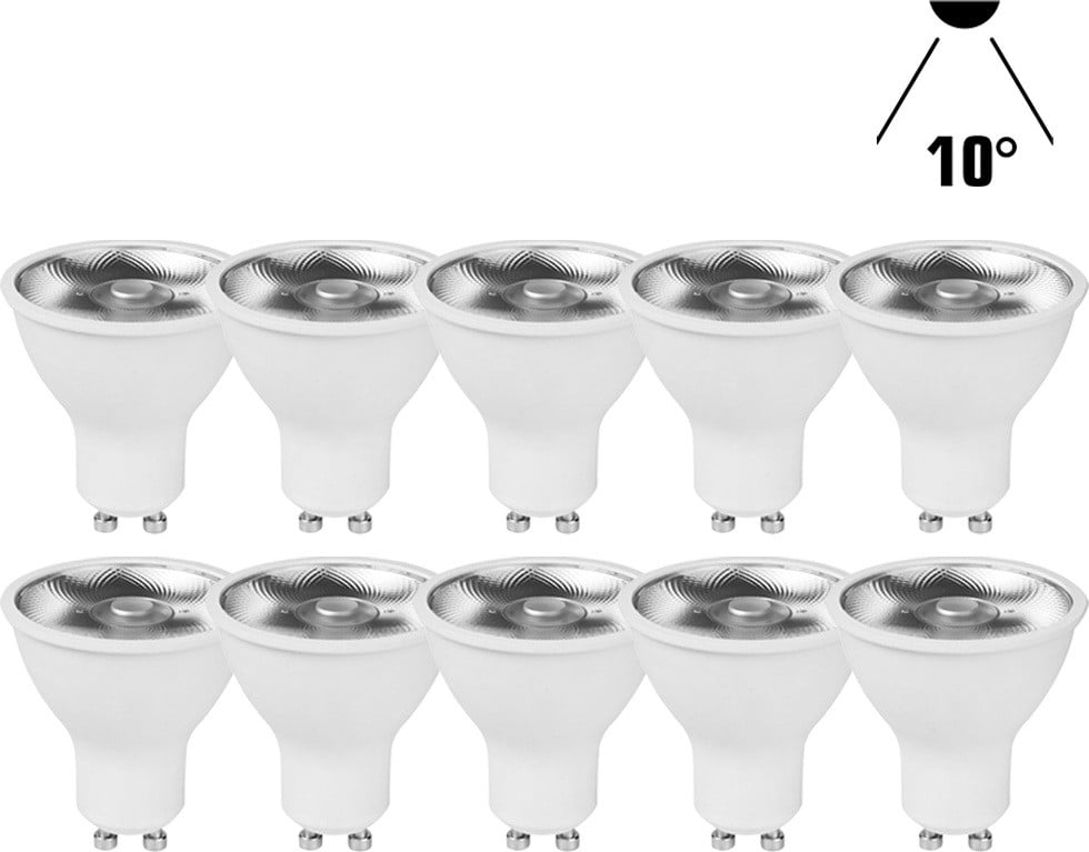 NCC-Licht Set van 10 LED-reflectors 6W GU10 Warm Wit 3000K 360lm Spotlicht 10°