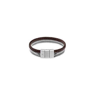 Armband CALVIN KLEIN "CK MERGE", braun (edelstahlfarben, braun), Armbänder, Herren, 20cm, Edelstahl Leder, Edelstahl, Leder, Armband