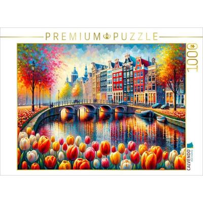 CALVENDO Puzzle Amsterdams Frühlingserwachen: KI-Kunst in voller Blüte | 1000 Teile Lege-Größe 64x48cm Foto-Puzzle für glückliche Stunden