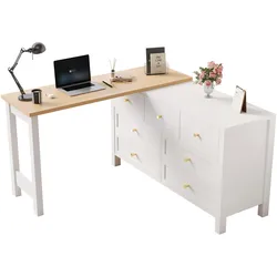 BÜROTISCH mit Schubladen und Aufbewahrung – Weiß Holzoptik