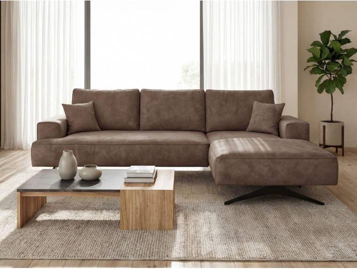 GrainGold Ecksofa L-Form Rechts Leto - Moderne Ecksofa mit Metallbeinen - 3-Sitzer Eckcouch, Wohnzimmer Ecksofa - Eckcouch Braun (Whisper 5)