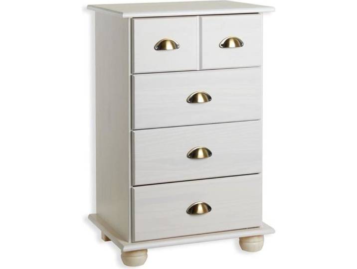Commode COLMAR chiffonnier apothicaire rangement avec 4 tiroirs en pin massif lasuré blanc