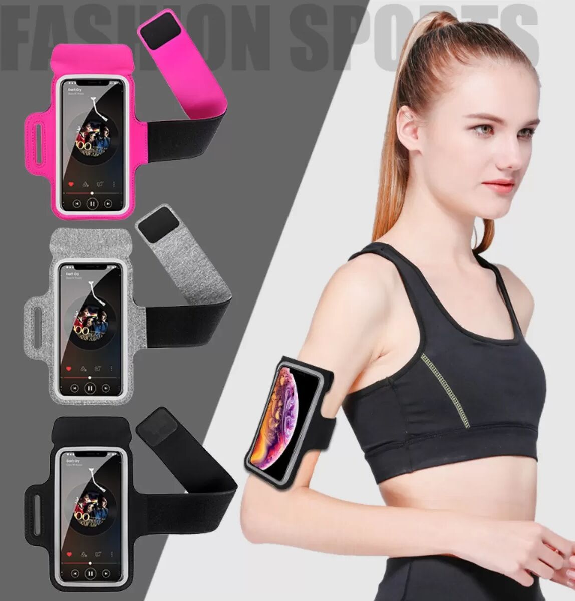 INF Schweißabweisendes Neopren-Armband für Smartphones (5,5–6,5 Zoll) – Touchscreen-kompatibel, doppellagig, verstellbarer Schwarz