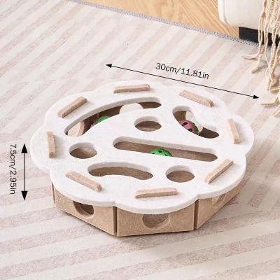 Uplift Picks Felt Cat Puzzle Box Toy With Rolling Balls For Indoor Exercise And Training Play beige (round)