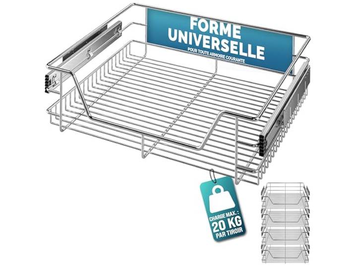 CASARIA Tiroir télescopique 4x 60 cm Tiroir rangement pour armoire cuisine tiroir de cuisine métal tiroir coulissant glissières en métal\, épices\, casseroles