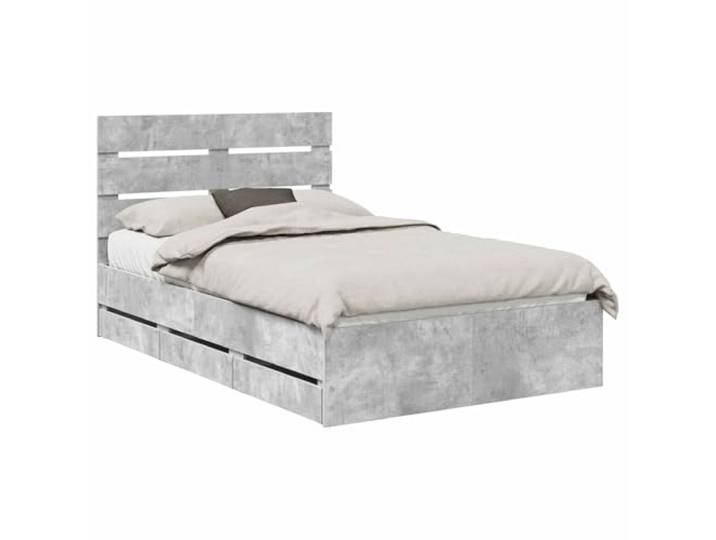 ZQQLVOO Bettrahmen mit Kopfteil Betongrau 135 x 190 cm Ingenieurs Holz Modernes Design, quadratische Beine, schlichtes Kopfteil, Lattenrost, versteckte Schubladen, pflegeleicht