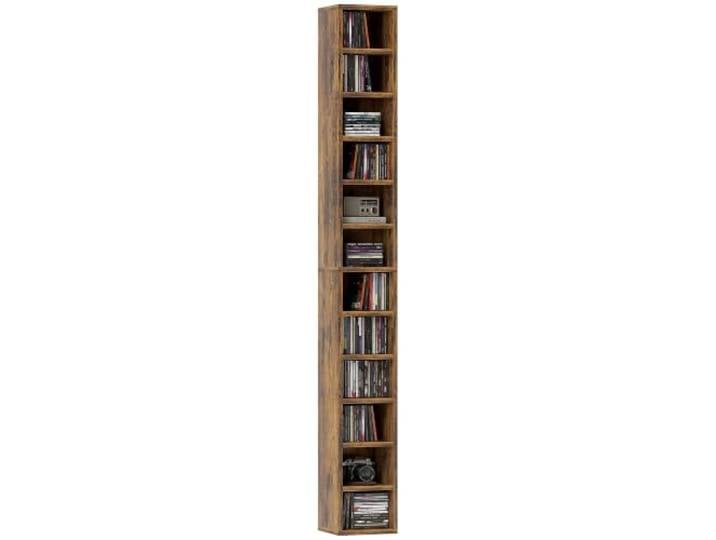 HOMCOM Rangements pour CD et DVD Tour CD\, 21 x 20 x 175 cm\, Brun Rustique Étagère Colonne de Rangement\, Meuble de Rangement\, 12 Compartiments\, Capacité Max. 204 CD